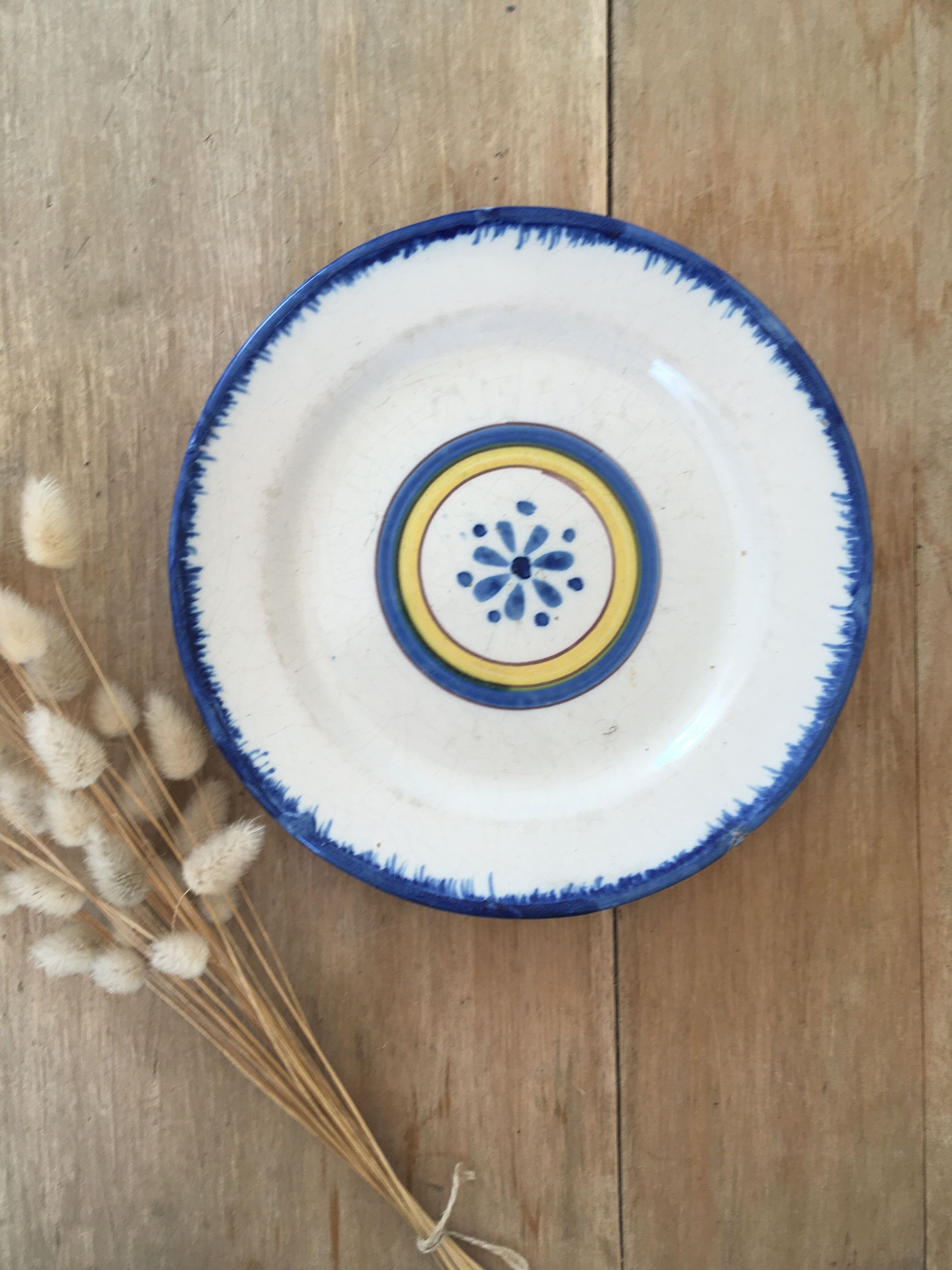 Mismatched yellow & blue plates