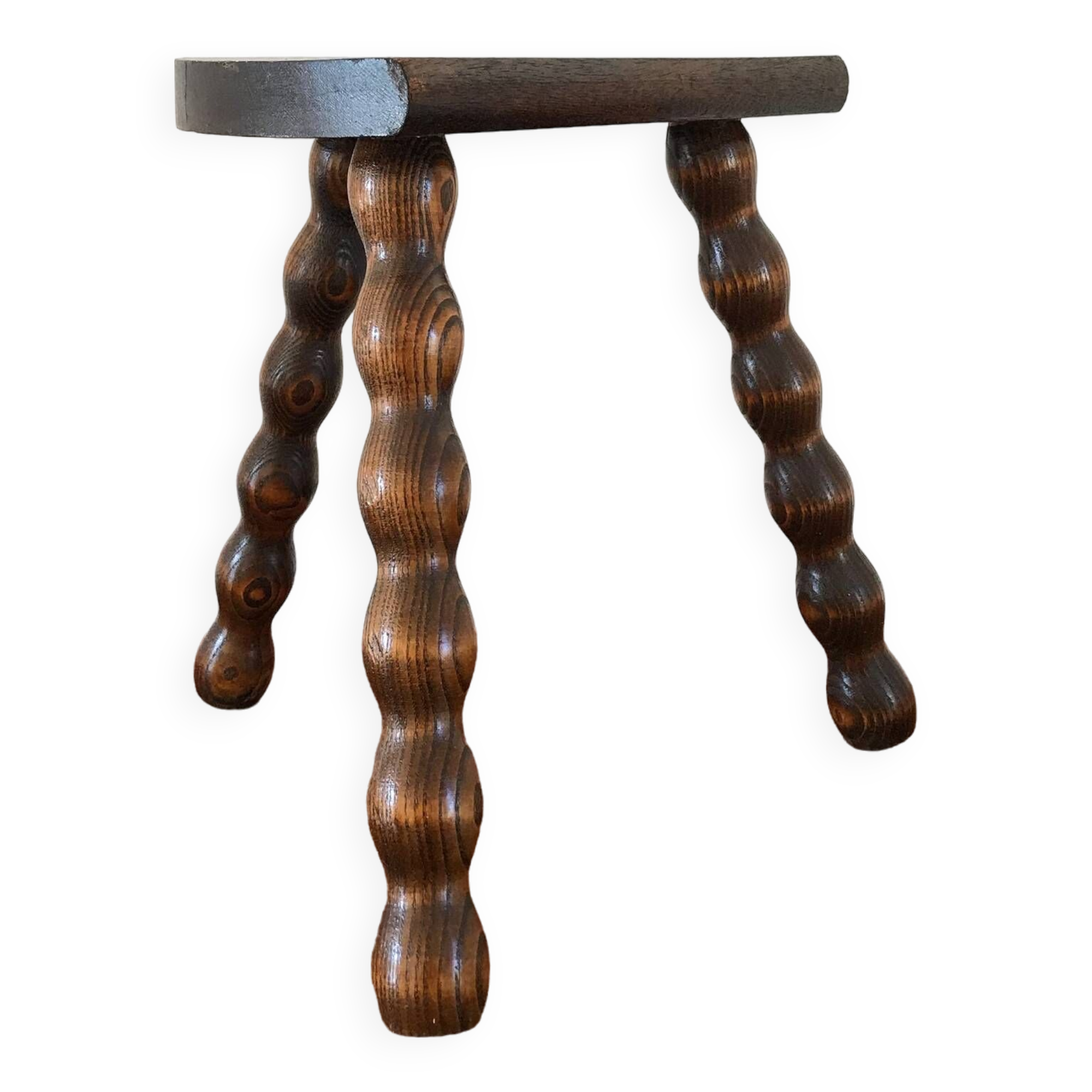 Vintage solid wood tripod stool from the 70s