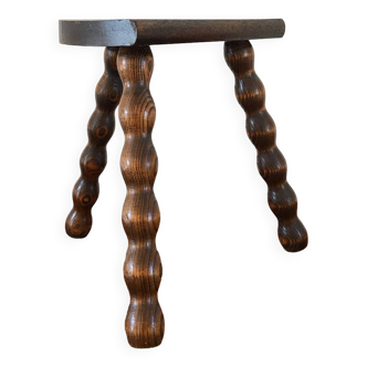 Vintage solid wood tripod stool from the 70s
