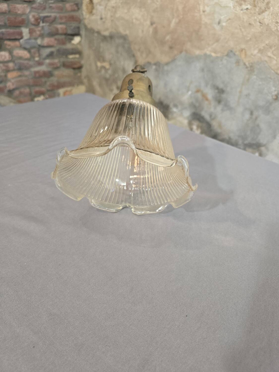 Holophane glass and brass suspension