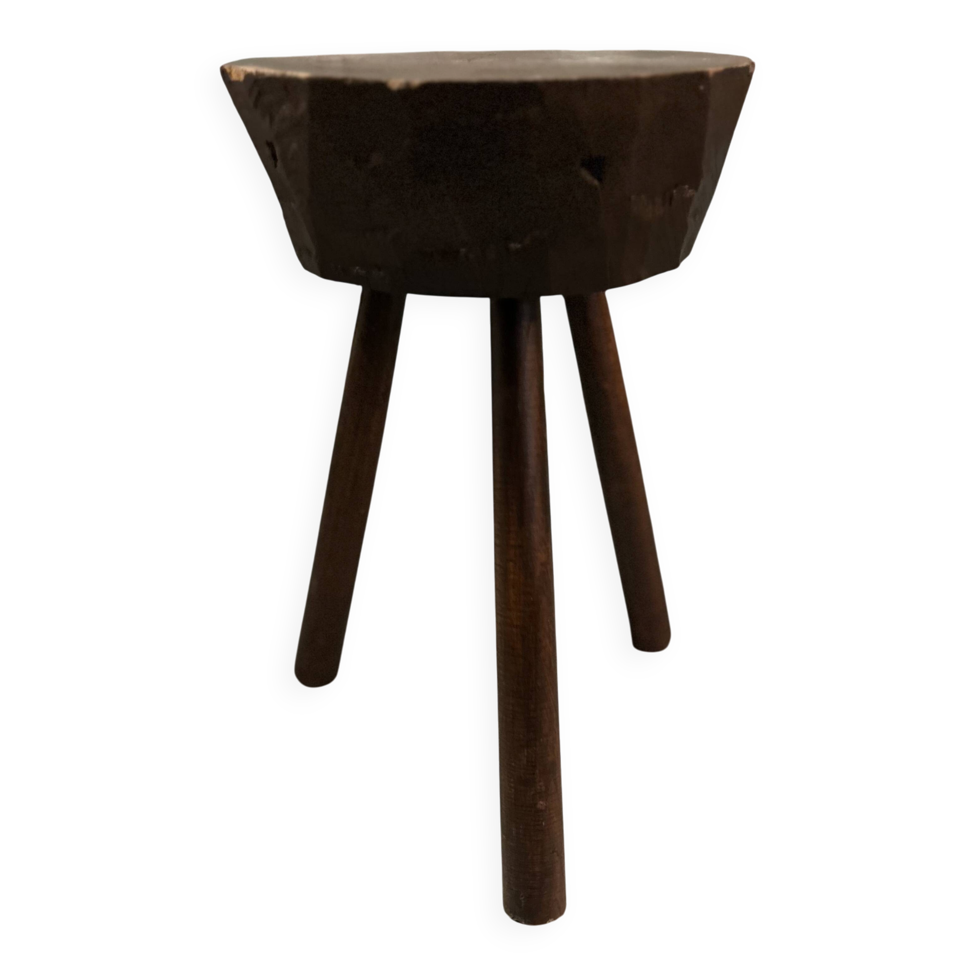 Brutalist tripod stool in solid wood