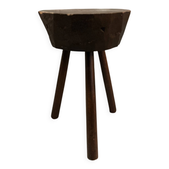 Brutalist tripod stool in solid wood