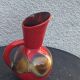 Red and beige glazed ceramic jug, pitcher, carafe, designer and vintage