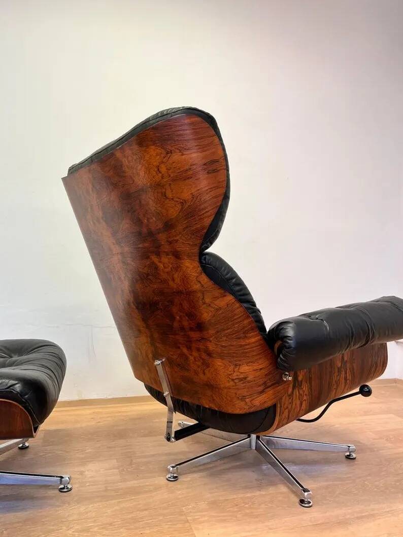 XL Extraordinary design Bent plywood Lounge Chair and Ottoman in rosewood -1960s