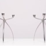 Pair aluminum 3 arms spider candle sticks de bijenkorf 1970s