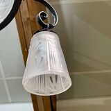 Art Deco chandelier in glass and wrought iron signed Muller Frères Luneville, 3 lights