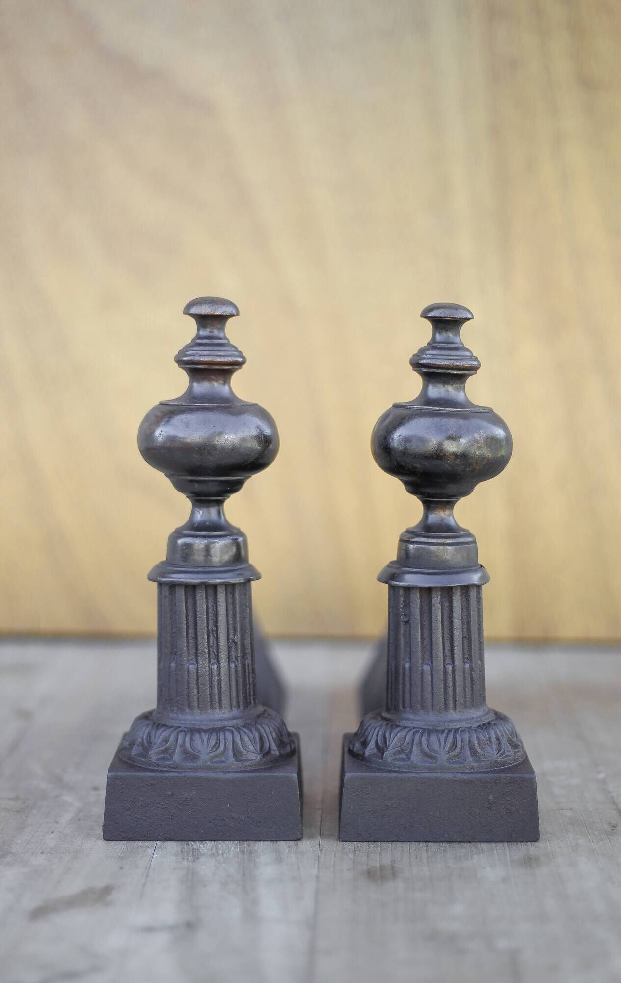 Vintage andirons, pair of andirons, fireplace accessory, brass and cast iron andirons