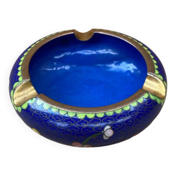 Antique Chinese Bronze Cloisonne Enamel Ashtray Vintage Flower Pattern
