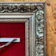 Crucifix, christ, on red velvet frame, silver wood, 50s, 60s, vintage