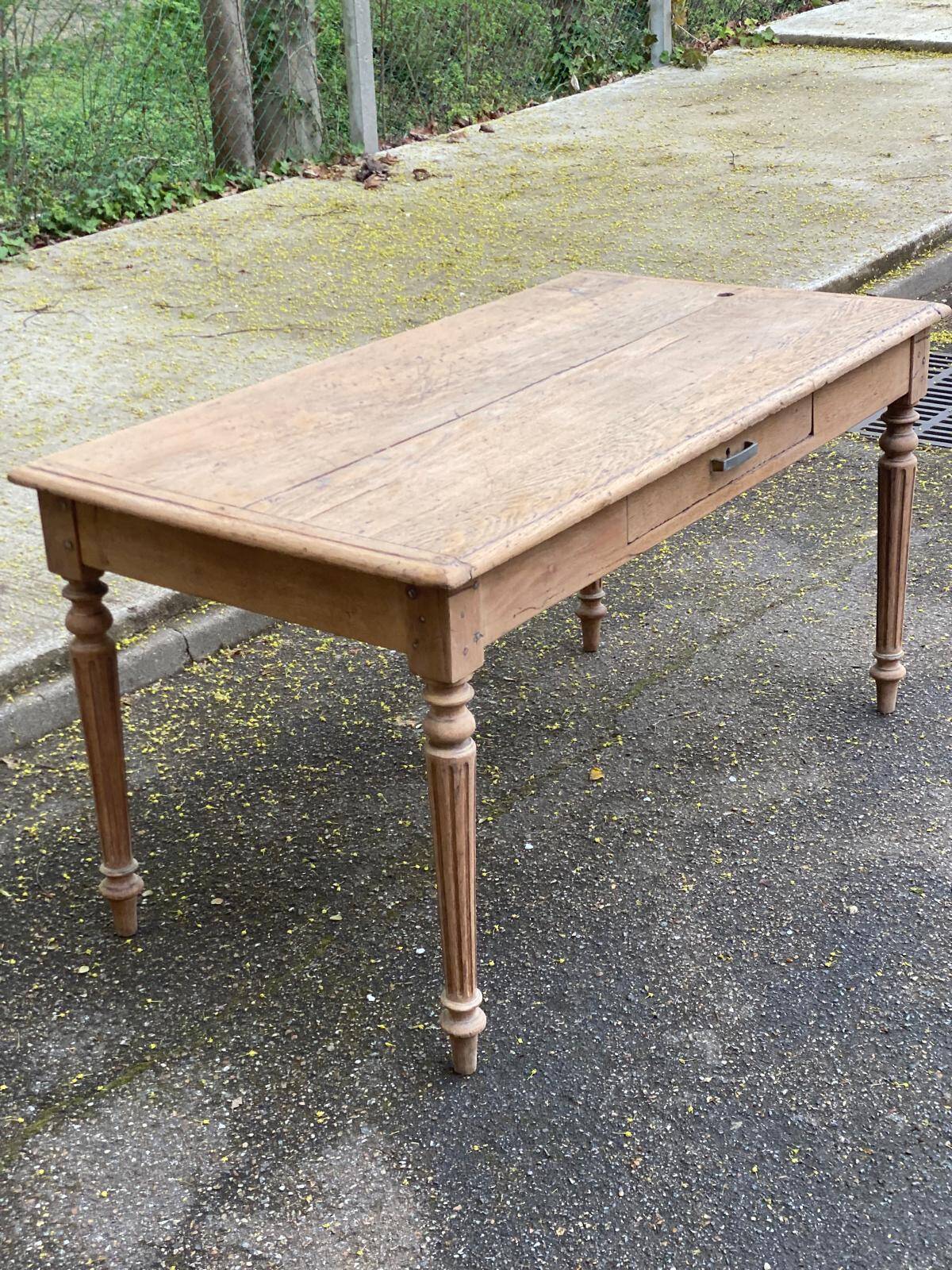19th-century Louis XVI solid oak farmhouse table, 140cm.