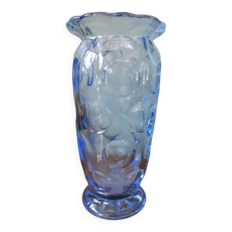 Vase vintage très original en verre bleuté