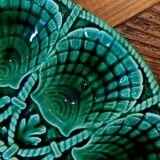 Antique green majolica oyster dish – Sarreguemines