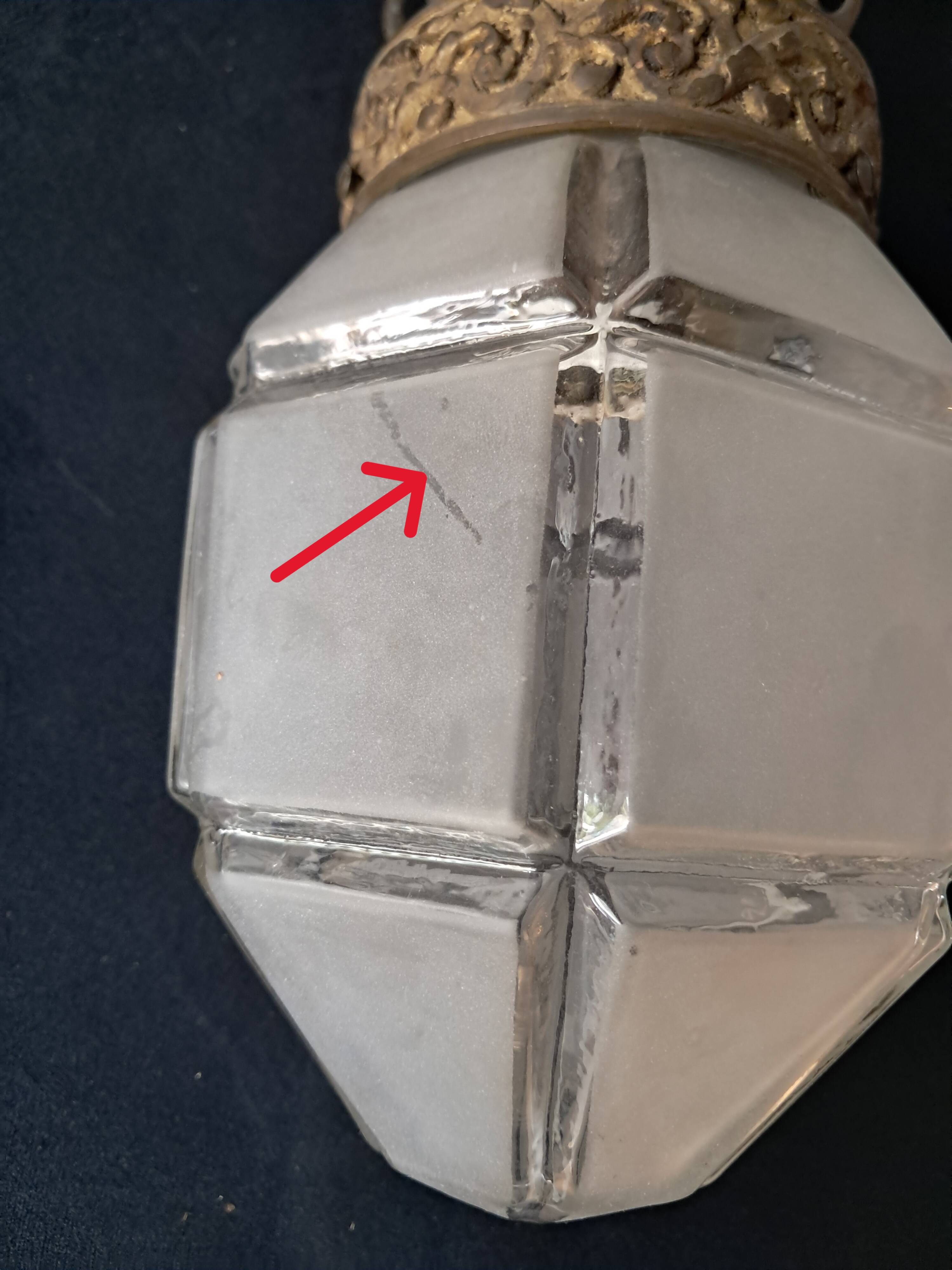 Art Deco Metal Pendant Lamp with Frosted Glass Globe