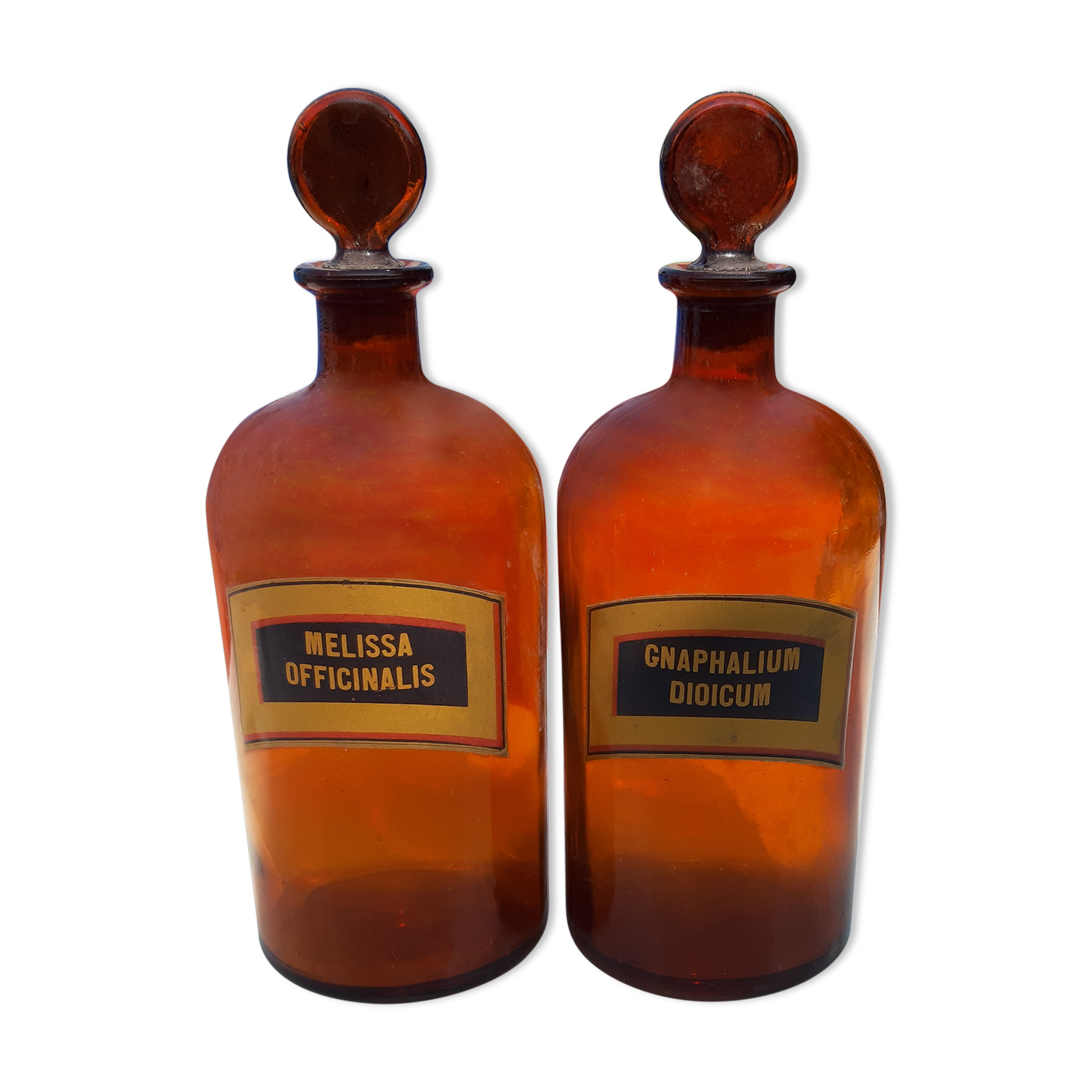 Paire de flacons a pharmacie en verre marron