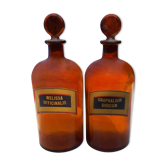 Pair of bottles a pharmacy in brown glass