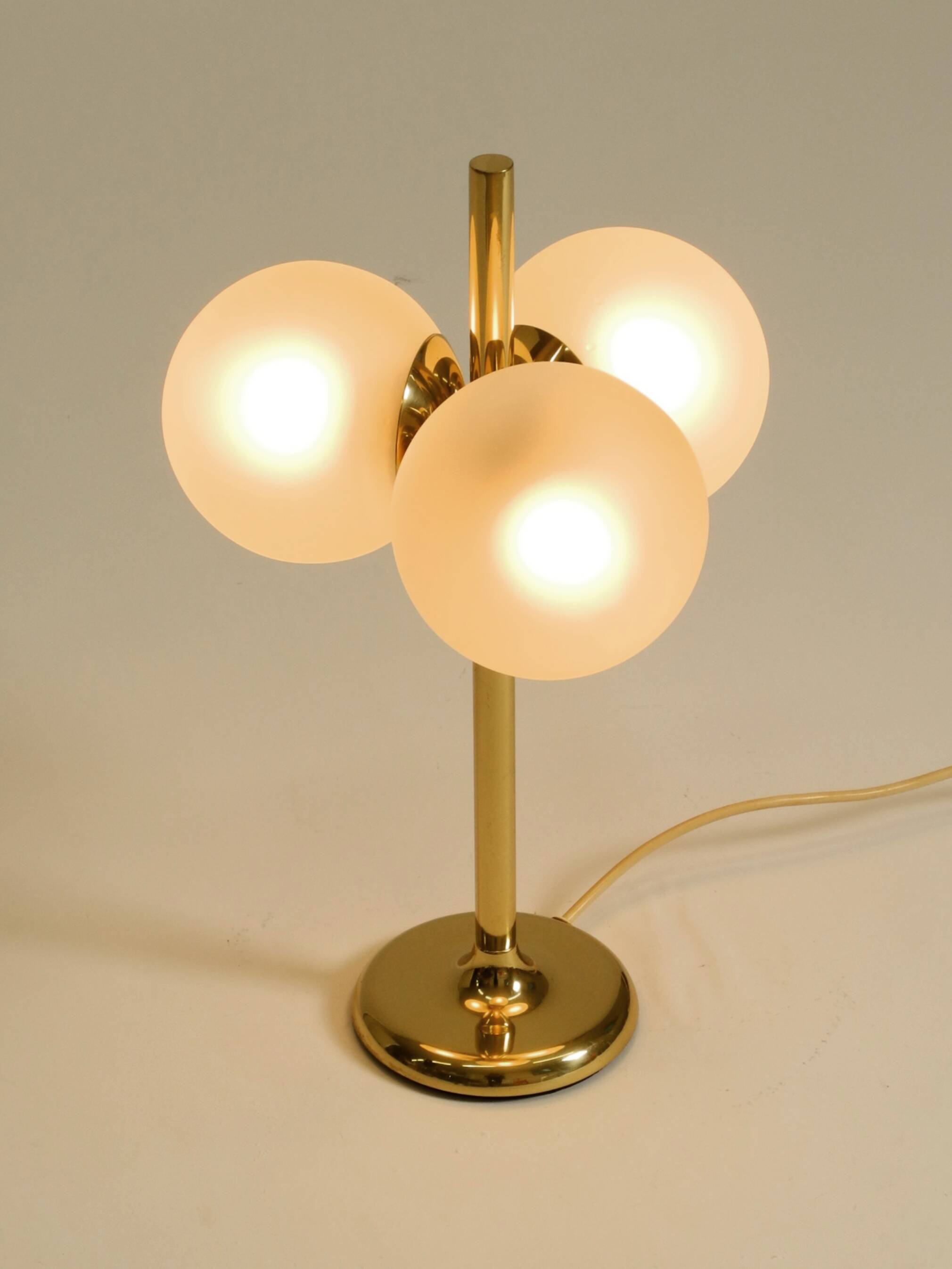 1960s Space Age brass table lamp by Kaiser Leuchten  with 3 glass globes