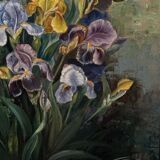 Oil on canvas by Picquet still life bouquet of iris 20th century