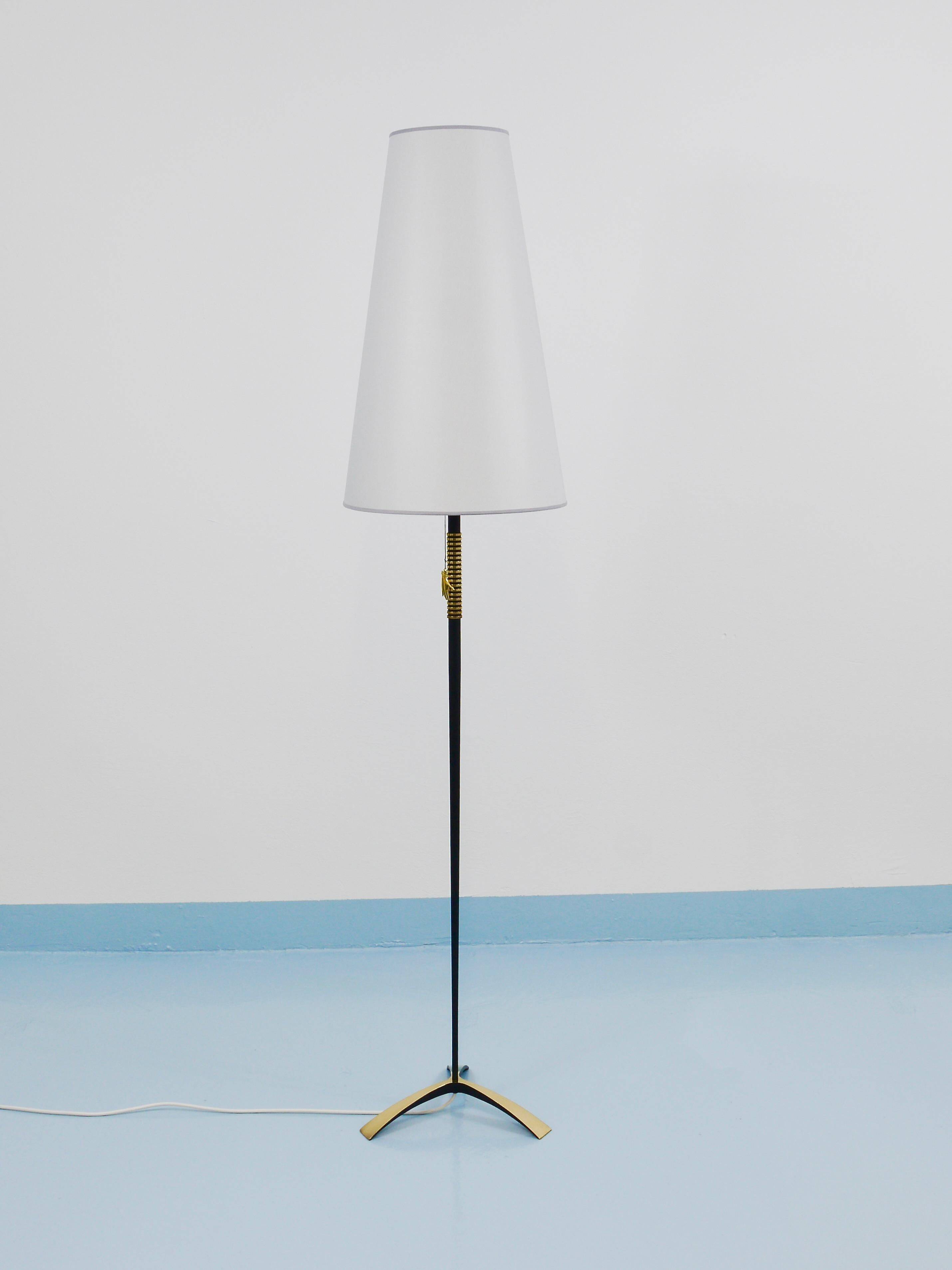 Mid-Century brass floor lamp by Rupert Nikoll, manual switch by Carl Aubock, Austria, 1950.