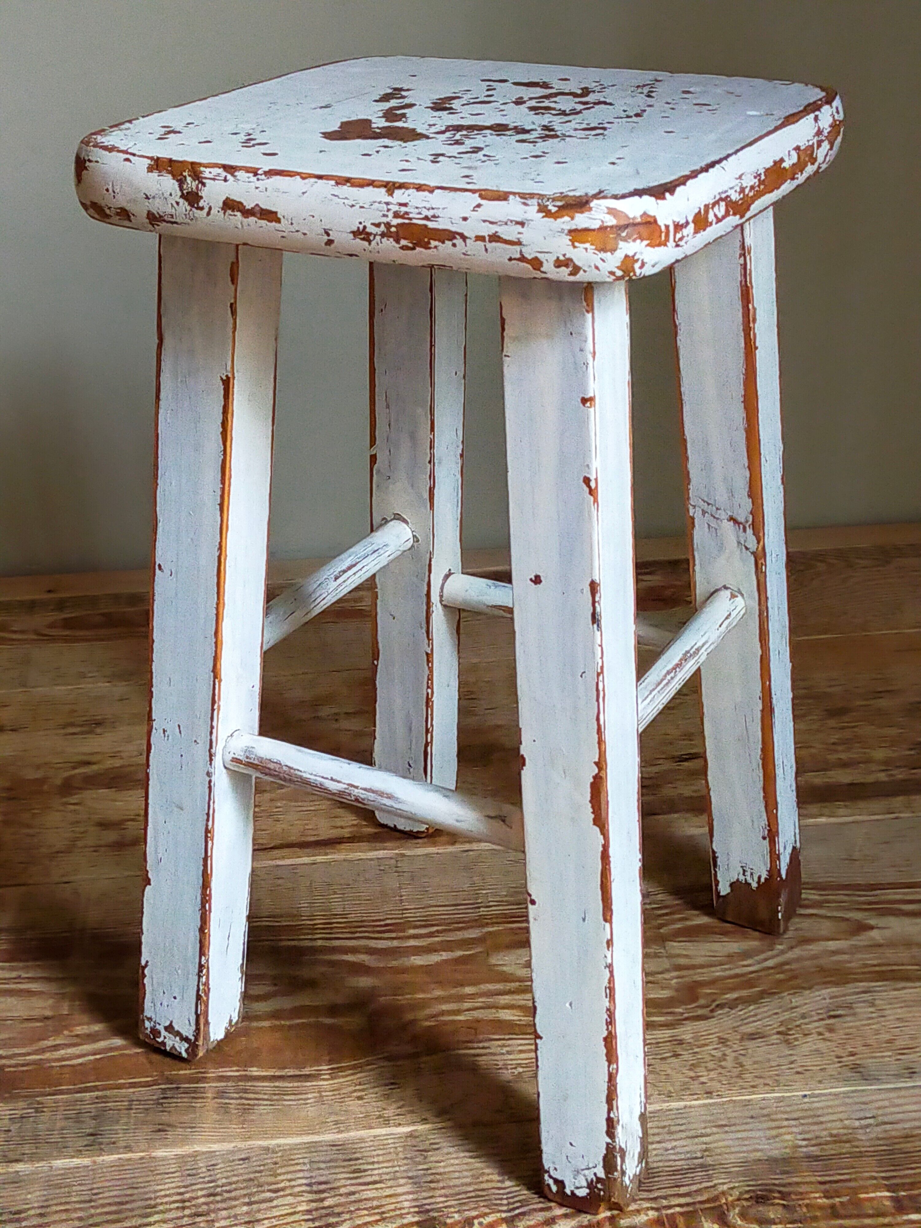 Workshop stool in vintage patinated solid wood