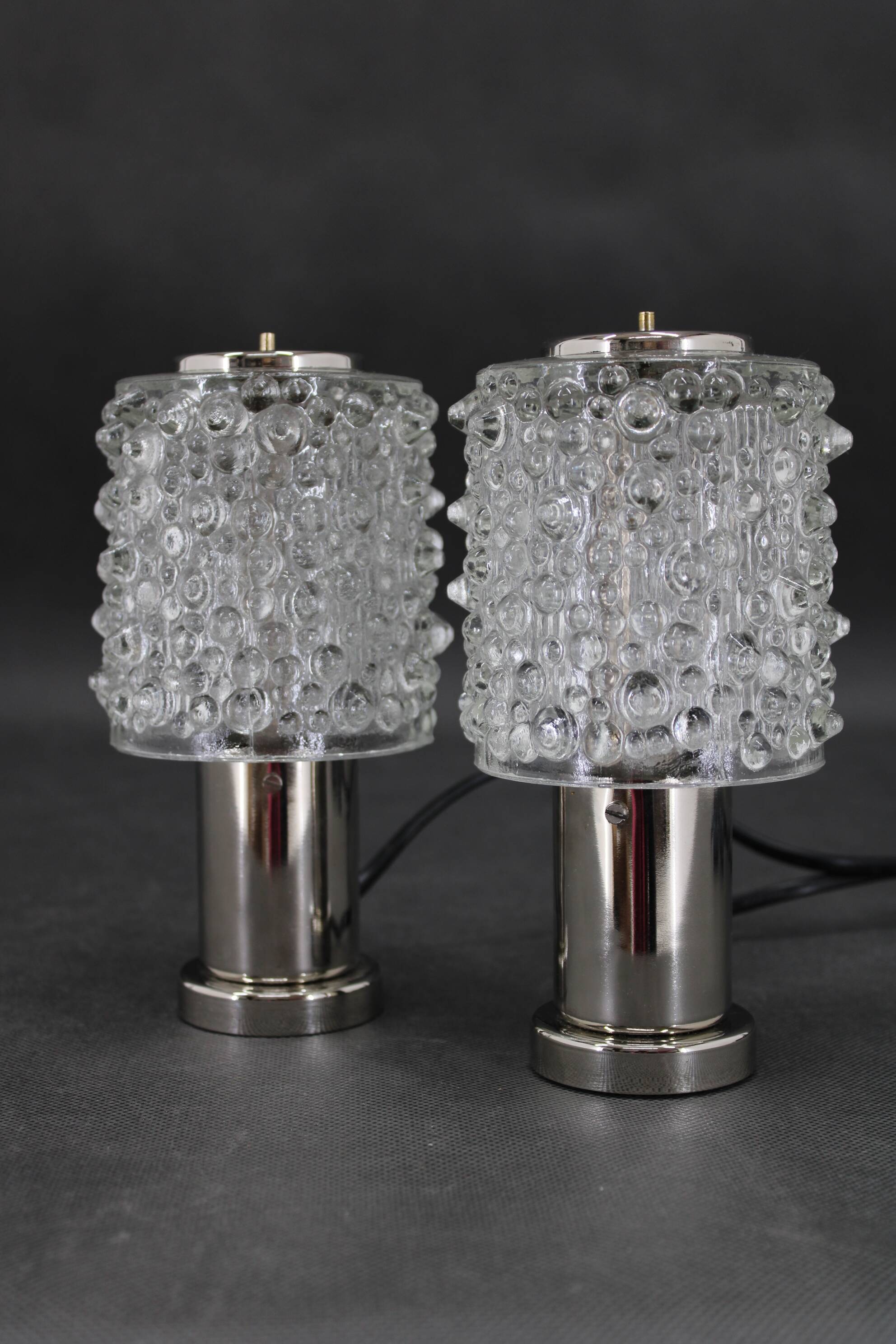 1970s Pair of Glass Table Lamps by Kamenicky Senov, Czechoslovakia-