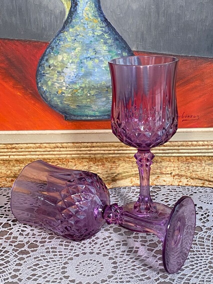2 verres à pied violet Modèle Longchamp Cristal d'Arques | Selency