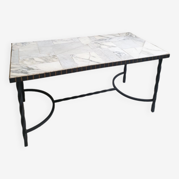 Marble and wrought iron coffee table