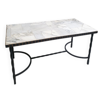 Marble and wrought iron coffee table