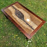 Table basse brutaliste en bois et céramique signée Jean d'Asti Vallauris, années 60-70