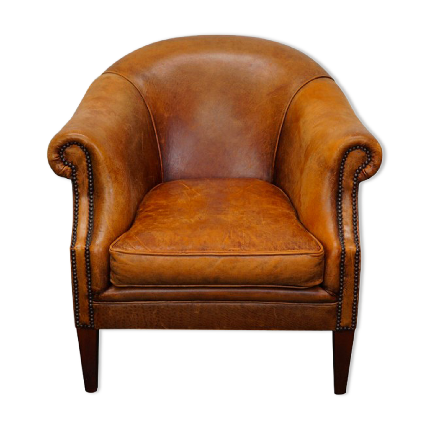 Fauteuil club vintage en cuir couleur cognac Pays-Bas