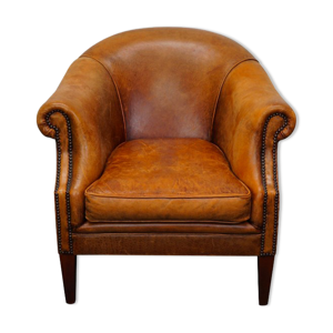 fauteuil club vintage en cuir couleur cognac Pays-Bas