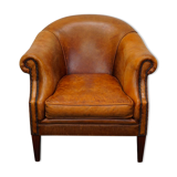 Fauteuil club vintage en cuir couleur cognac Pays-Bas
