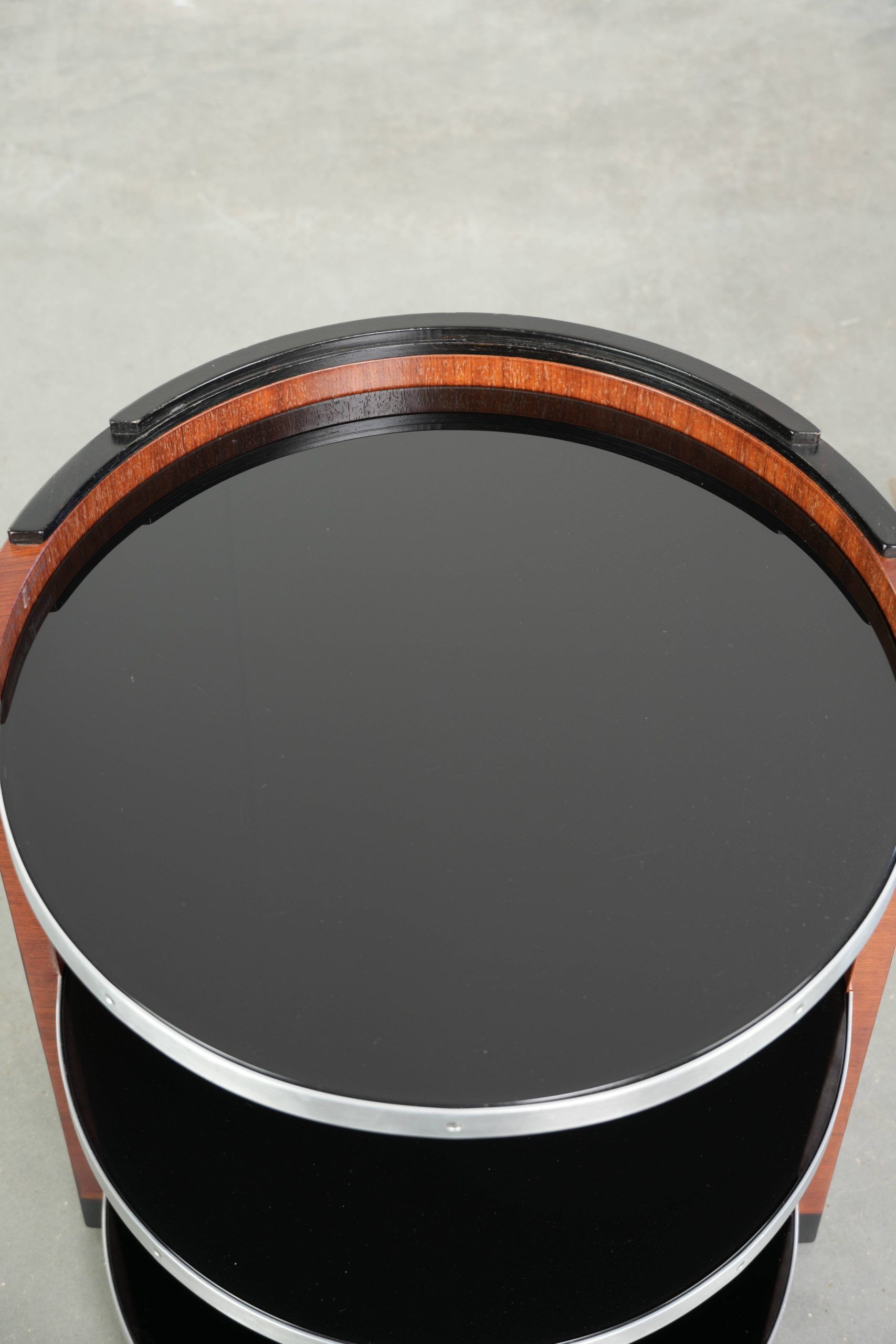 Mobile side table / bar table with black glass tops