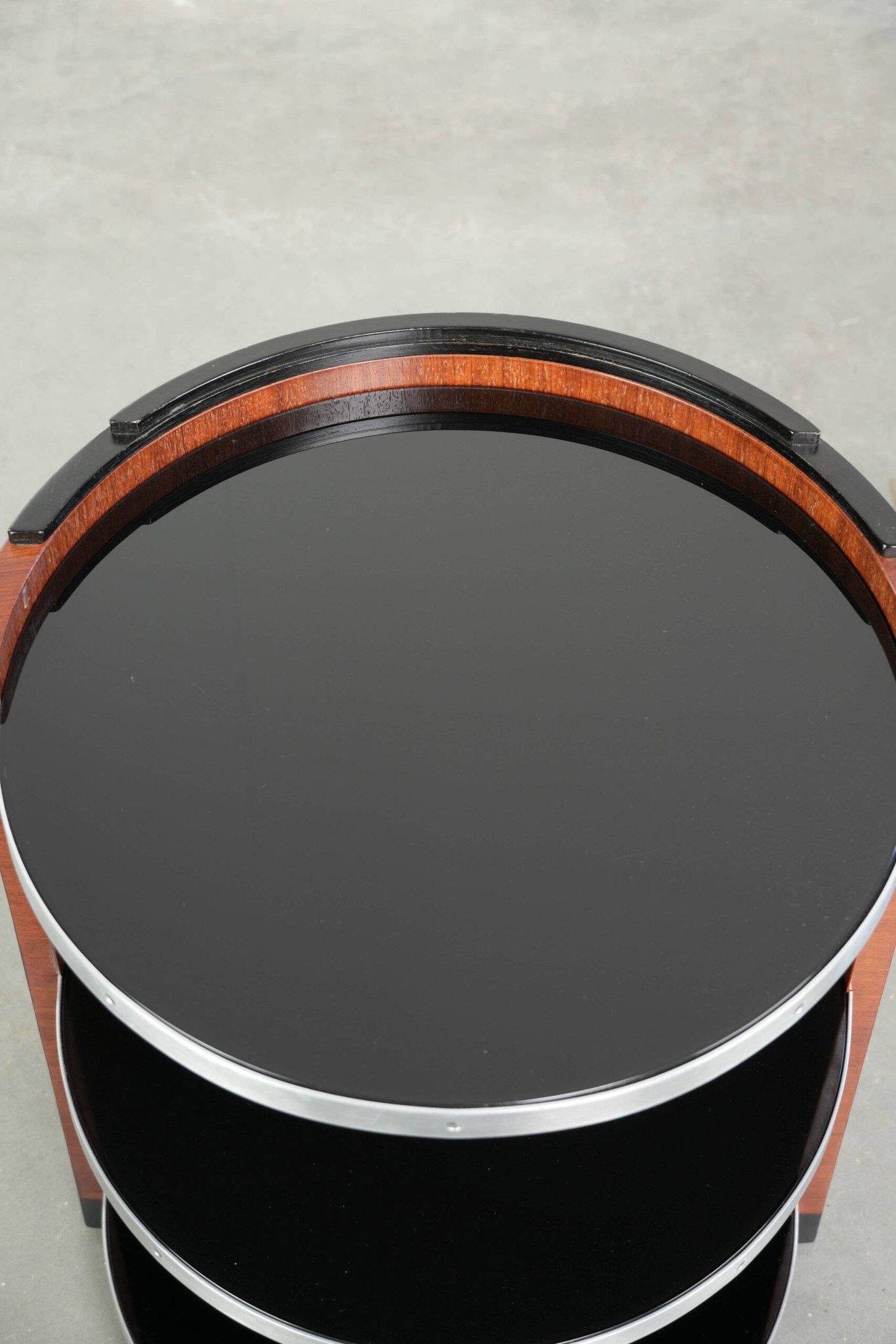 Mobile side table / bar table with black glass tops