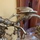 Bronze table lamp with dragon arm and cut glass shade, 1940s