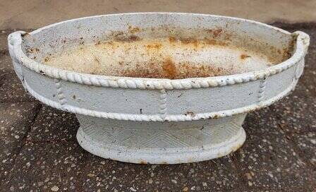 French cast iron oval jardinière planter white