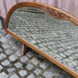 Art Deco concave mirror, arc-shaped, carved in solid wood, 1940.