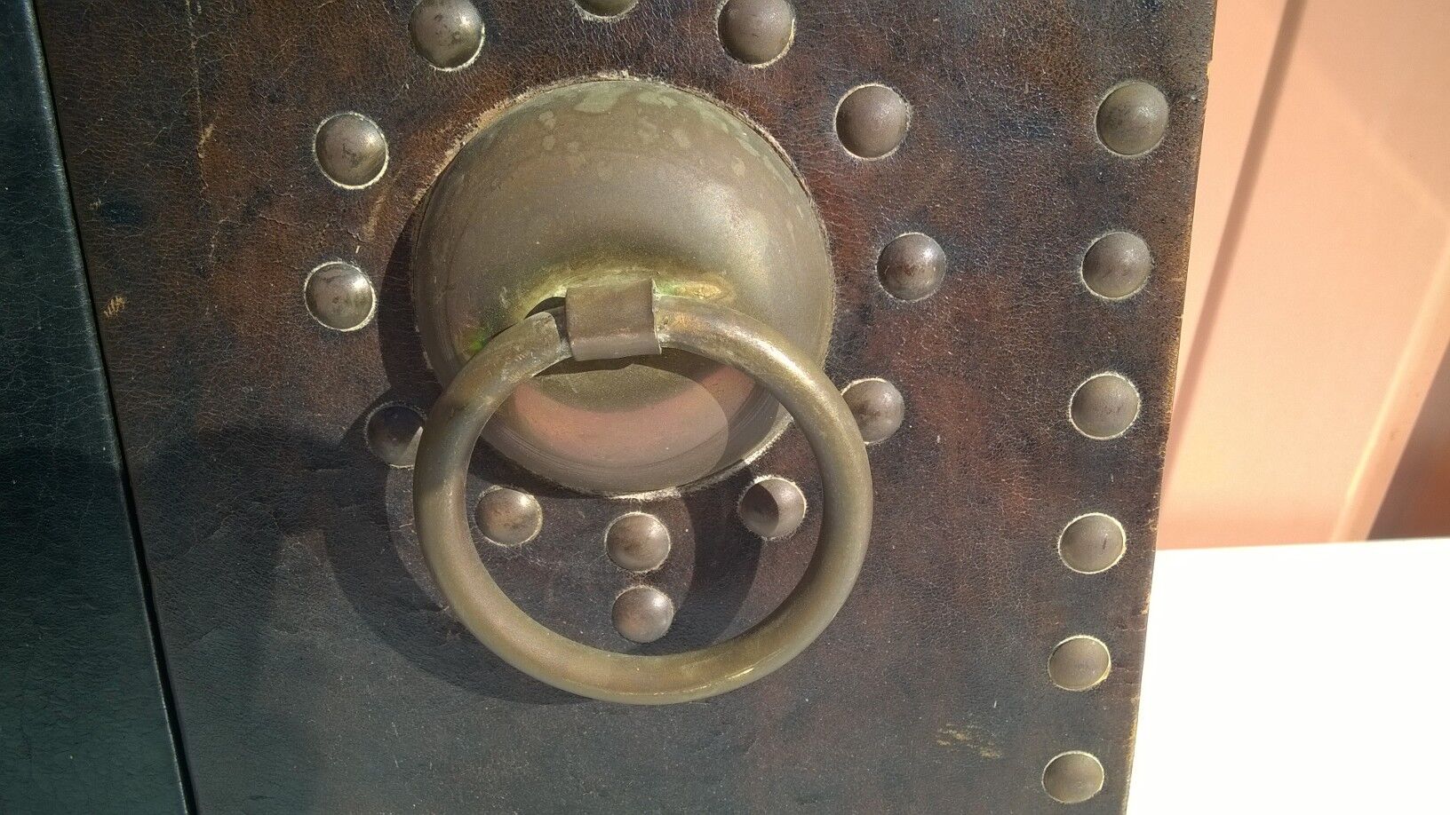 Oriental mirror leather and nails 28x55cm