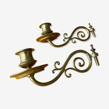 Pair of bronze and brass piano candle holders