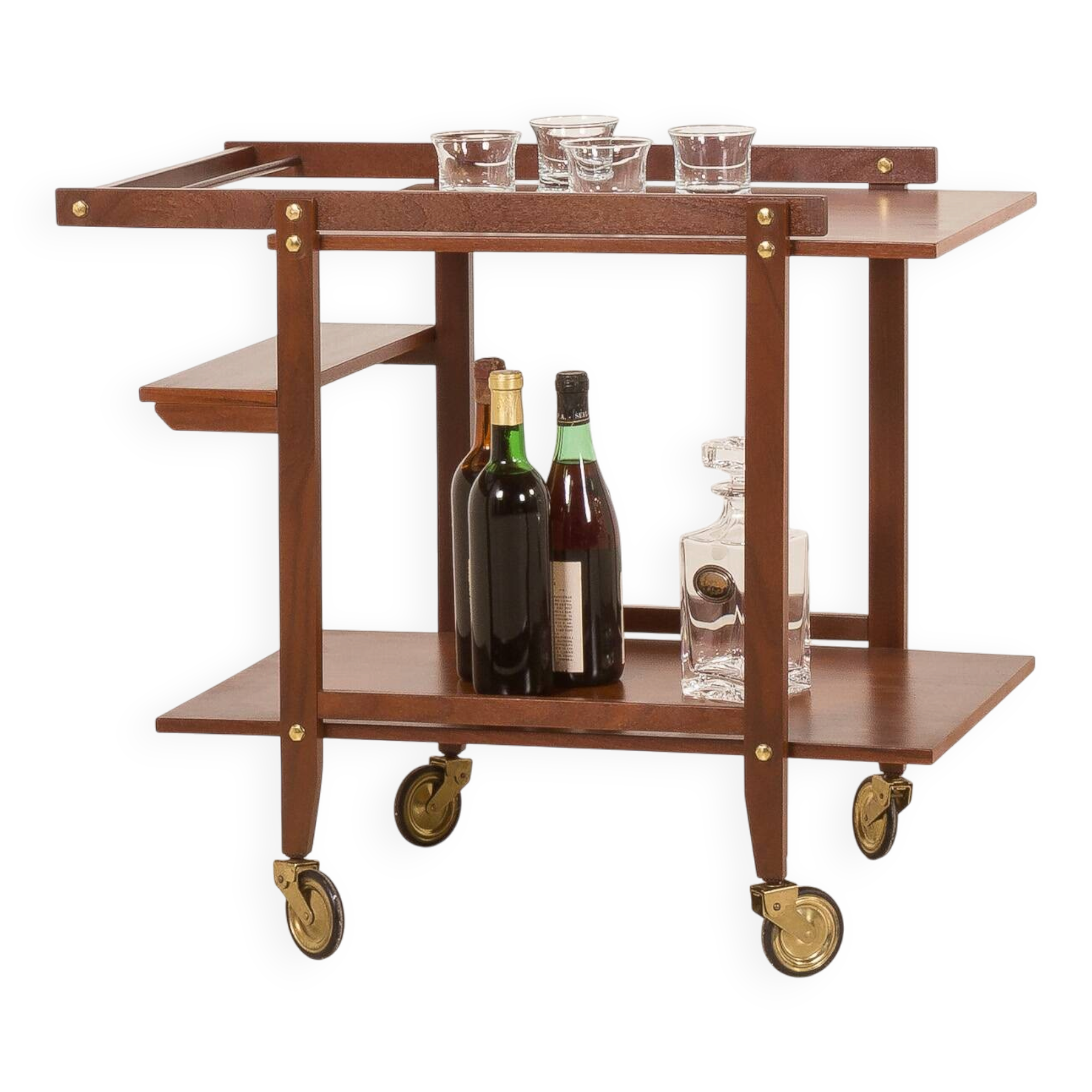 Teak bar cart, serving trolley, 1960s