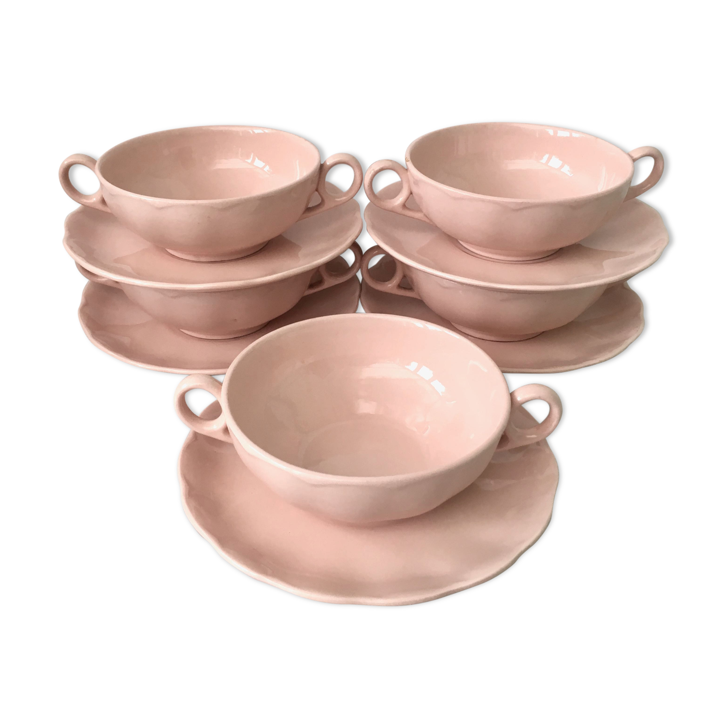 Set of 5 English handle bowls