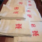 Set of 6 white embroidered terry towels 1930.1950