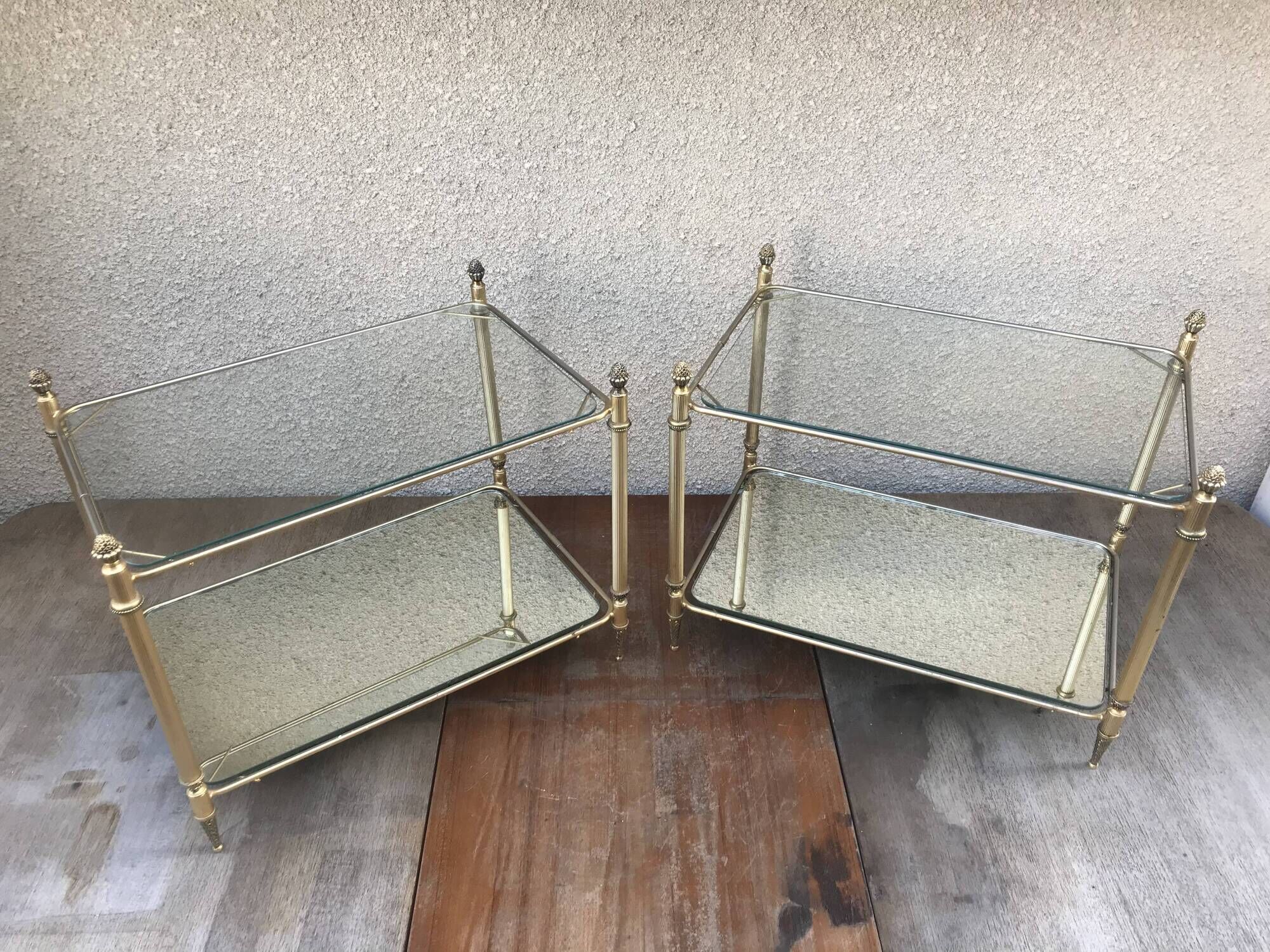 Pair of Old besides in brass and glass