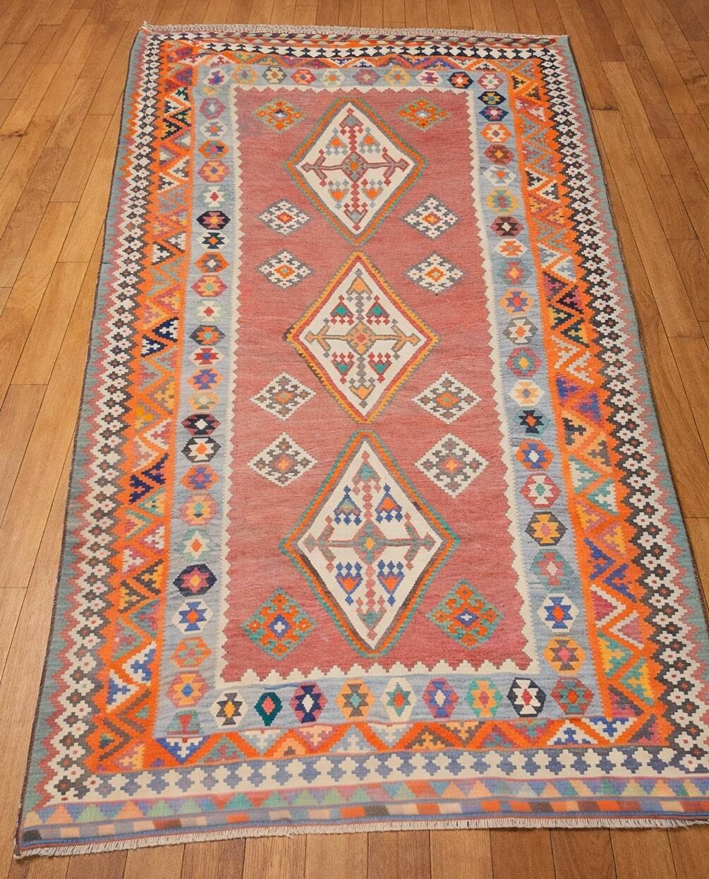 Oriental Kilim Rug Shiraz Gashgai Antique: 1.50 X 2.85 Metres