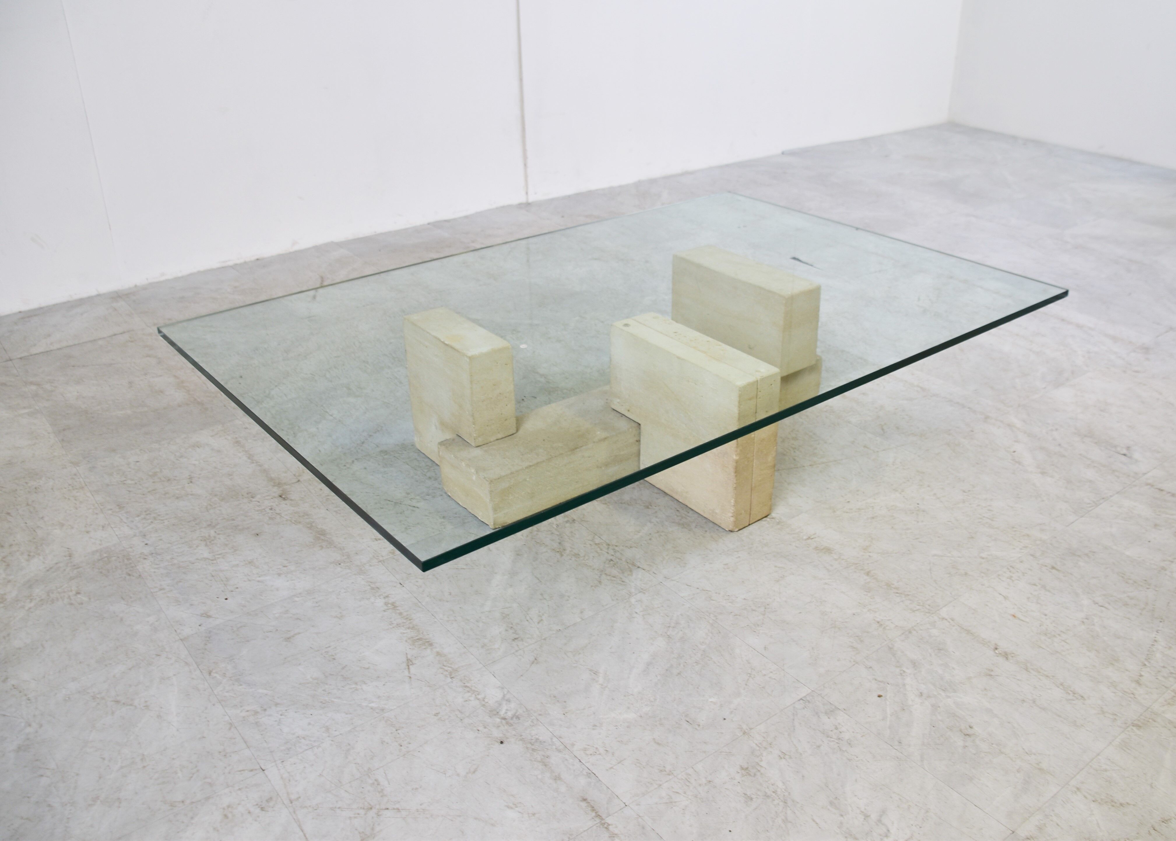 Vintage travertine coffee table Italy , 1970s