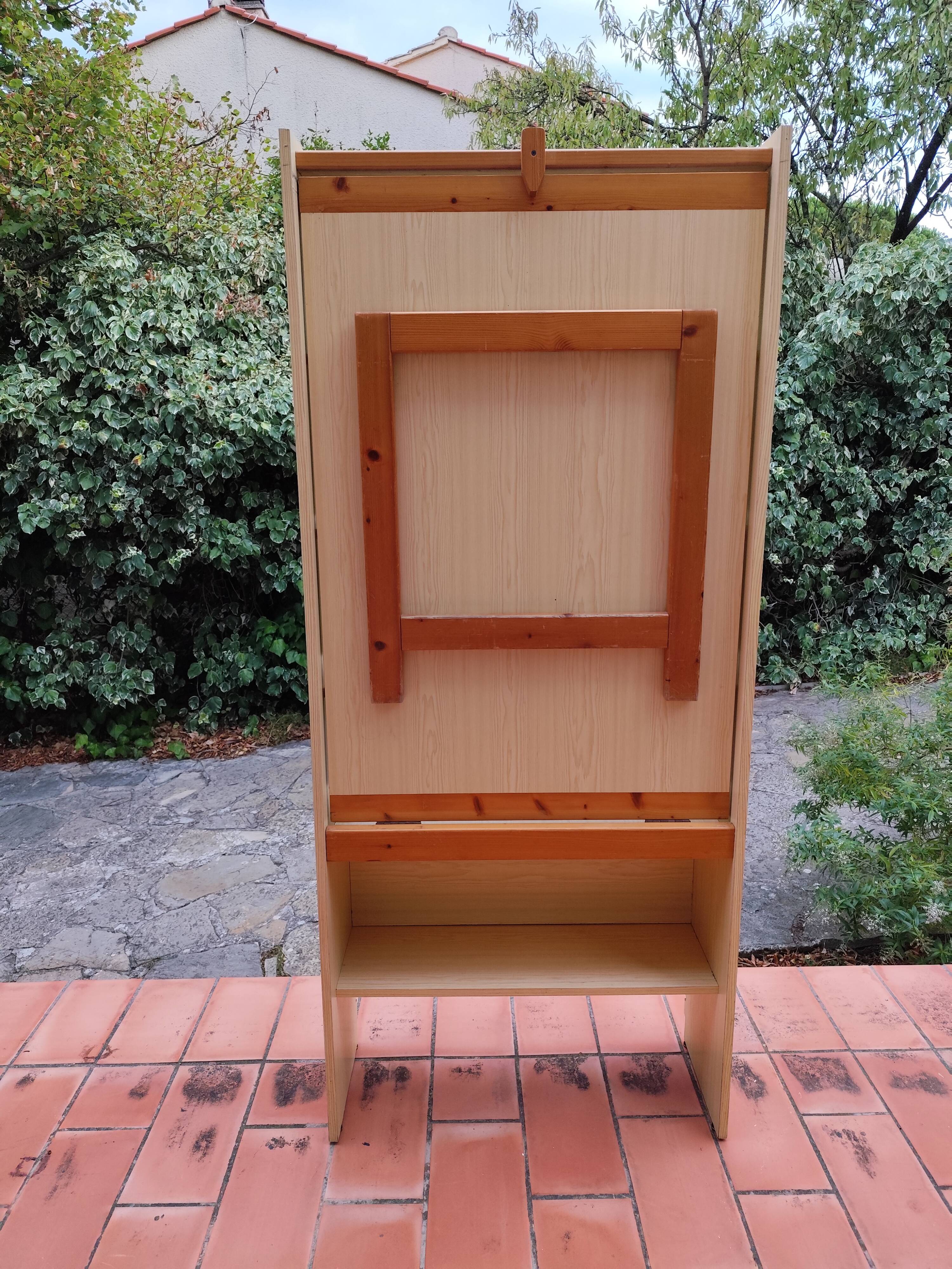 Vintage Pine Freestanding Retractable Bookcase Desk Table