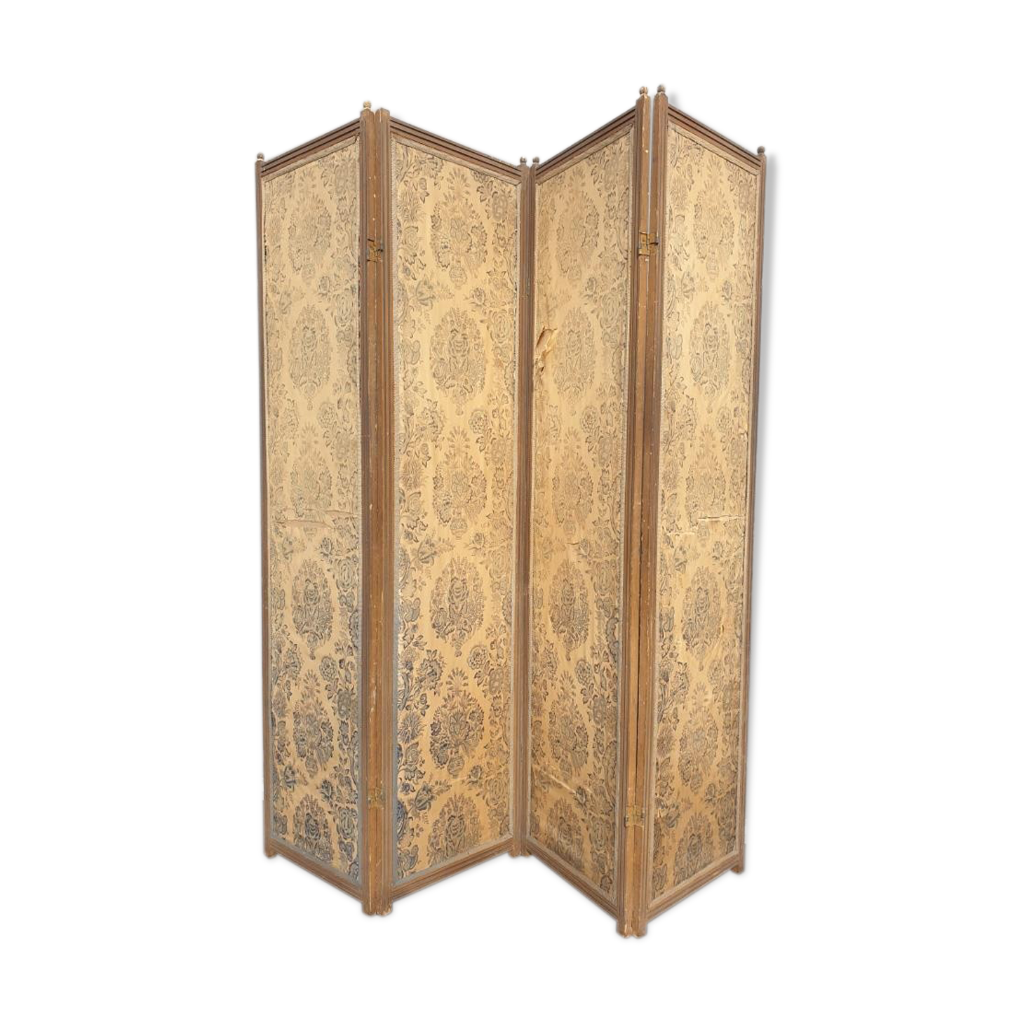 Screen 4 fronts of Indian wood and fabrics and silk at the end of the 19th century