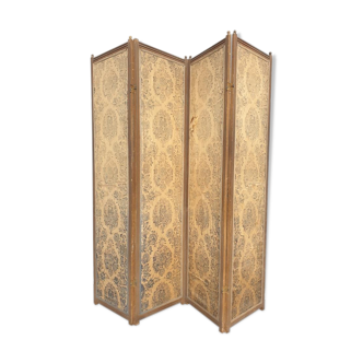 Screen 4 fronts of Indian wood and fabrics and silk at the end of the 19th century