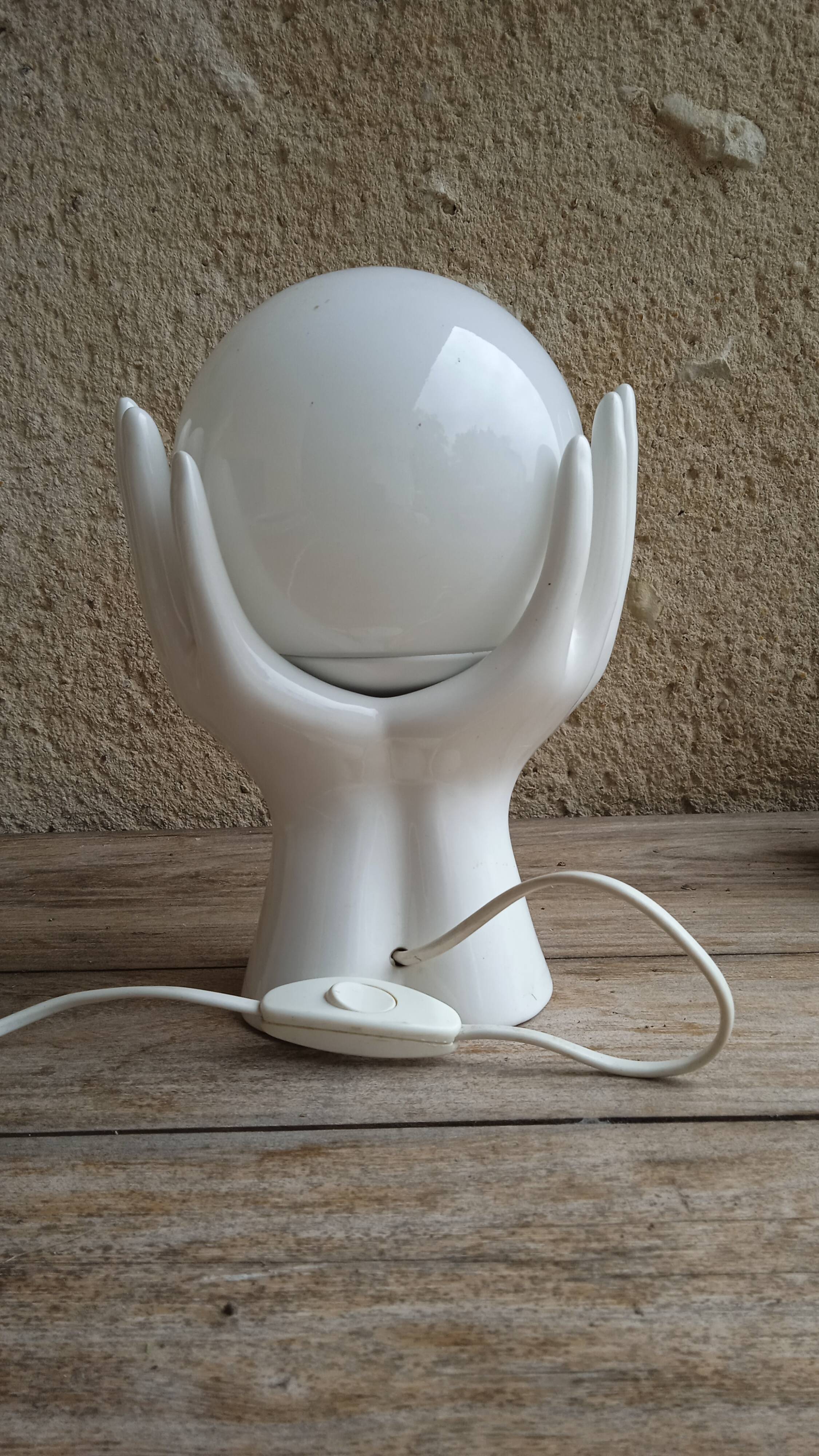 White ceramic and glass hand lamp