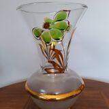 Vase en verre avec dorure et fleurs peintes Art Déco