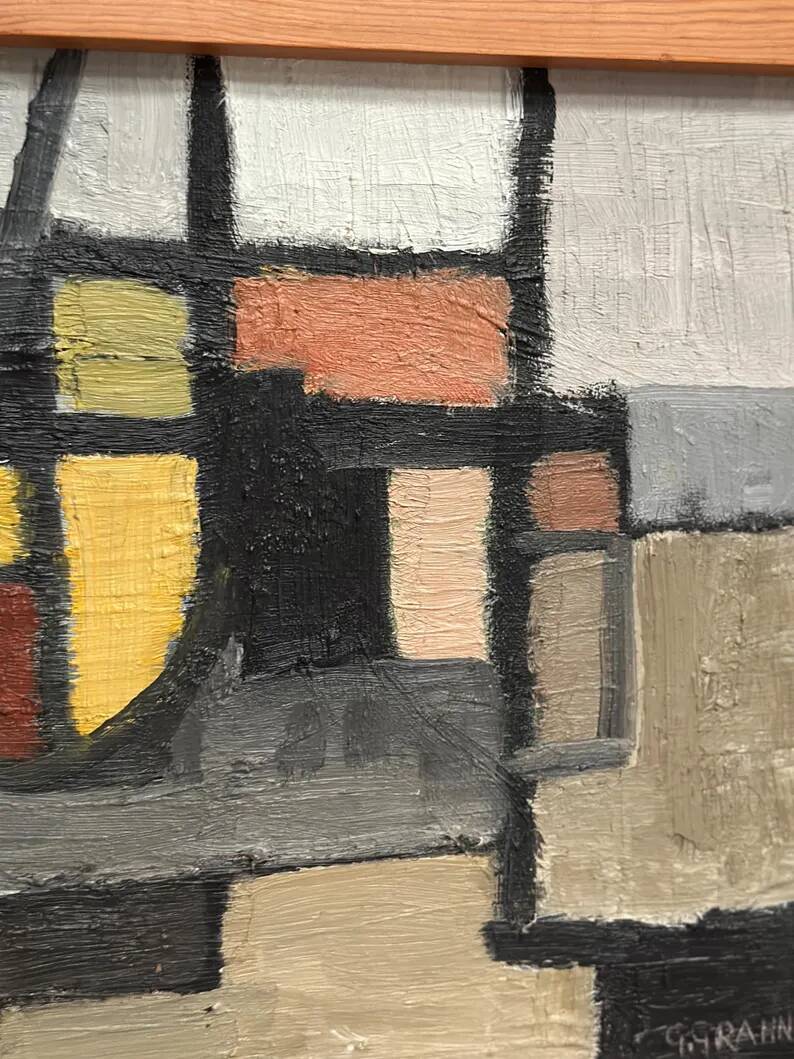 Original Swedish Oil on Canvas – “Abstract Composition” – Signed – Dated 1959 – Vintage & Framed – 77 × 35 cm
